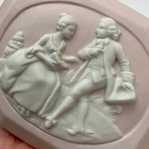 Germany Pink Cream Carved Octagon Trinket Box Powder Bisque Jasperware Jewelry